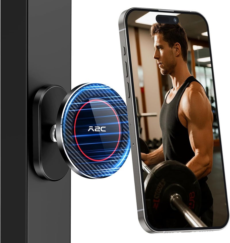 A2C All-Metal Gym Magnetic Phone Holder, High-End Workout Gift for Men Women [Strongest Dual Magnet] Attach to Iron Metal Portable Integrated Gym Phone Mount for iPhone 17 16 15 14 13 12 Series(Black) - Image 1